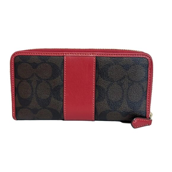 Auth COACH Signature F54630 Dark Brown Black Red PVC Leather - Long Wallet - Picture 2 of 5